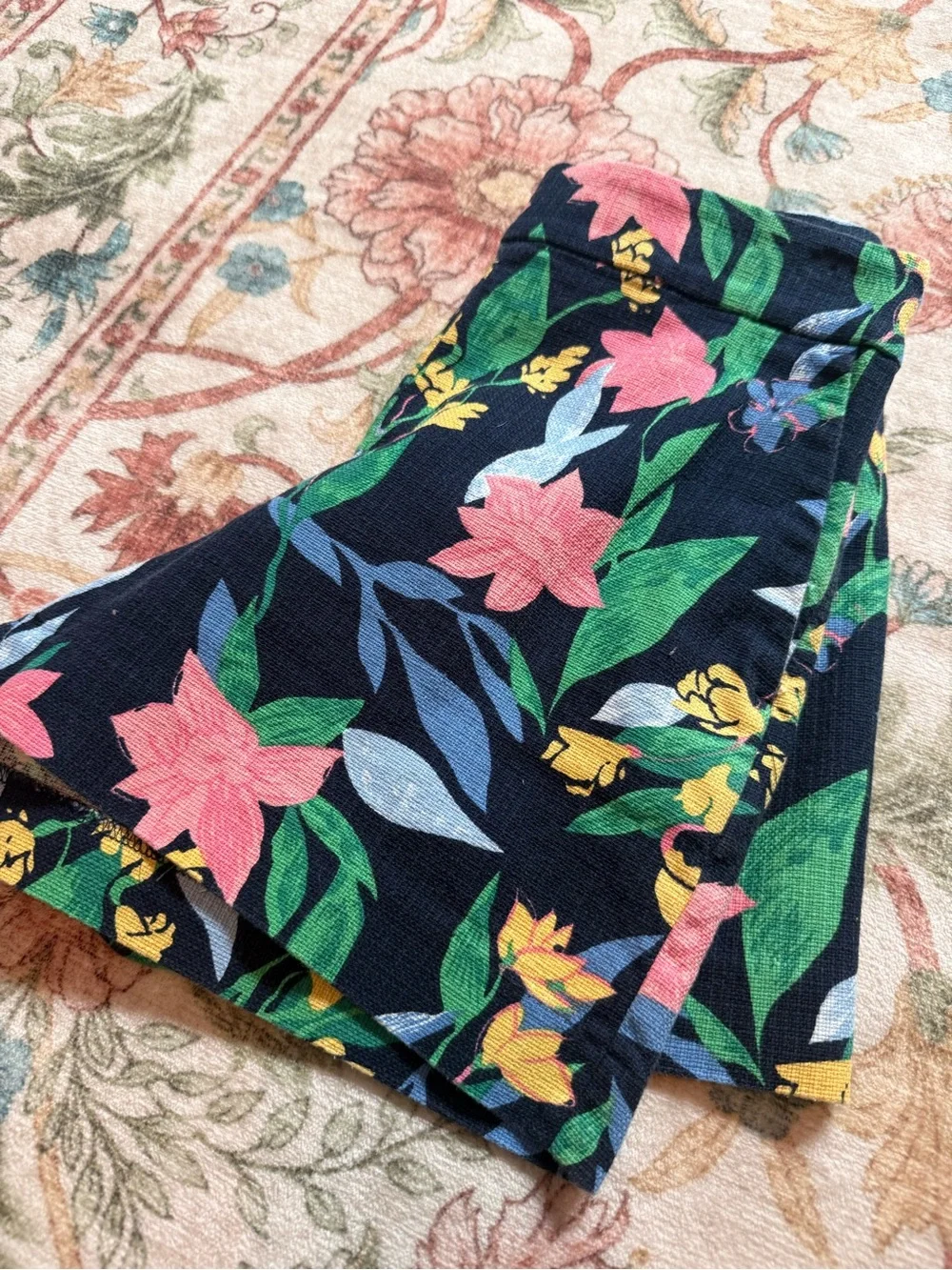 J. Crew Navy High-Waist Floral Shorts with Pink & Green